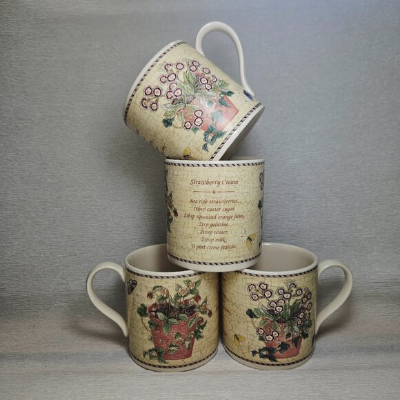 4 1997 Wedgwood Sarah’s Garden Strawberry Cream Recipe Coffee Cups Mugs RARE - Picture 1 of 9